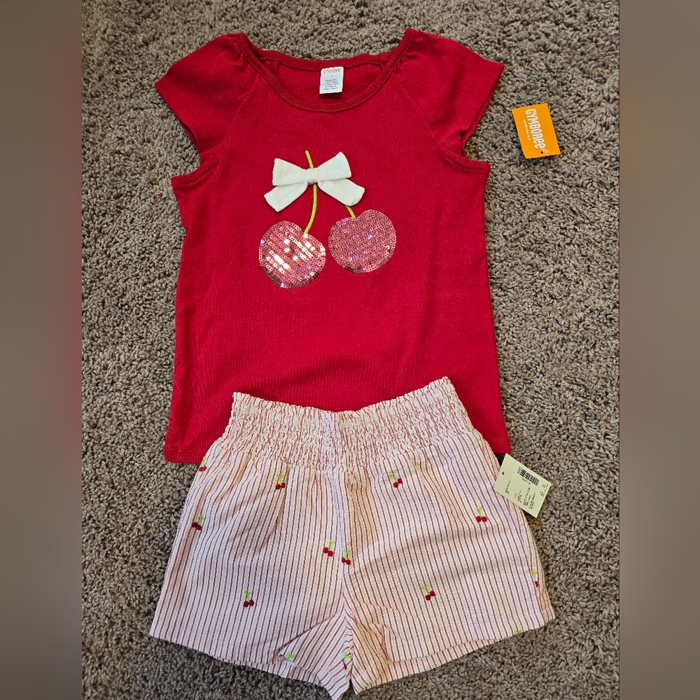 Gymboree Red Cherry Top and Striped Shorts Set